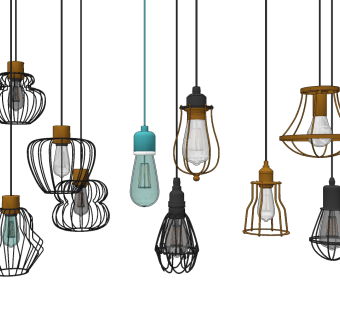 工业风玻璃吊灯，防爆灯组合su草图模型下载