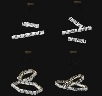 现代轻奢水晶装饰吊灯组合su草图模型下载