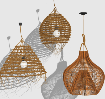 东南亚自然风民宿藤编吊灯su草图模型下载