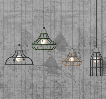 工业风铁艺吊灯su草图模型下载