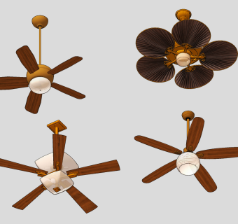 简美金属风扇吊扇灯su草图模型下载