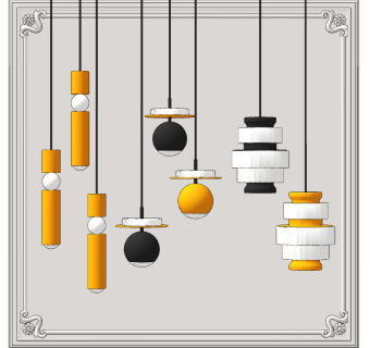 现代轻奢金属小吊灯su草图模型下载