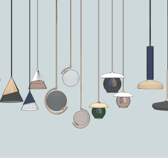 现代创意小吊灯组合su草图模型下载