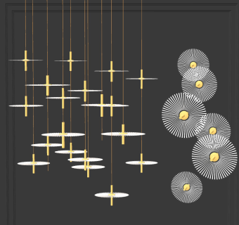 现代艺术圆形碟片吊灯su草图模型下载