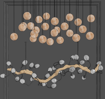 现代球形枝干装饰吊灯su草图模型下载