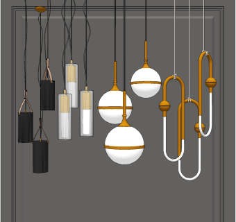 现代简约金属小吊灯su草图模型下载