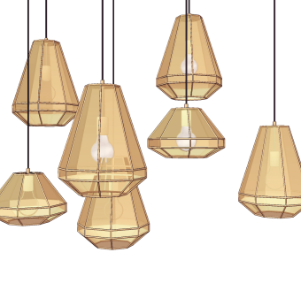 现代玻璃吊灯su草图模型下载