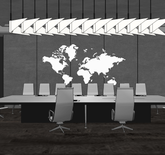 现代会议室,会议桌椅su草图模型下载