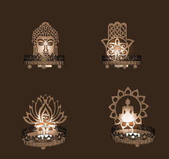 东南亚金属佛莲烛台灯su草图模型下载