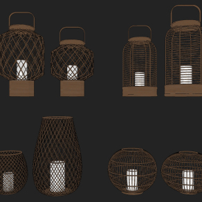 东南亚，藤编烛台灯su草图模型下载