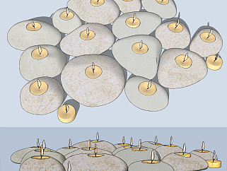 现代石头蜡烛,烛台灯su草图模型下载