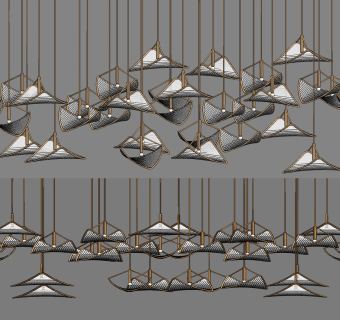 现代创意水晶片吊灯su草图模型下载