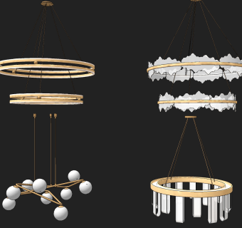 新中式金属圆环吊灯su草图模型下载
