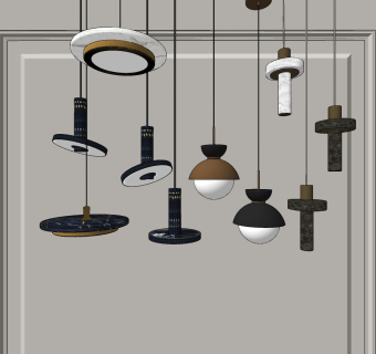 现代创意金属小吊灯su草图模型下载