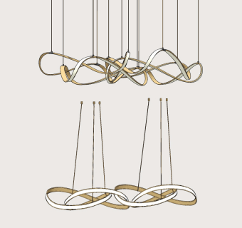 现代金属异形创意环形吊灯su草图模型下载