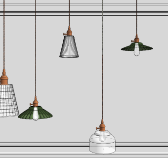 美式金属玻璃吊灯su草图模型下载