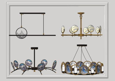新中式创意吊灯su草图模型下载