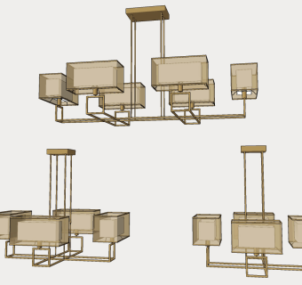 新中式金属多头吊灯su草图模型下载
