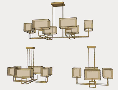 新中式金属多头吊灯su草图模型下载