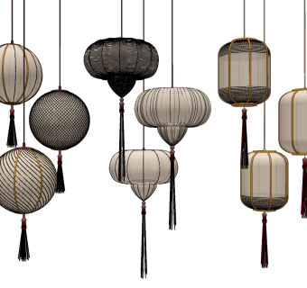 新中式流苏小灯笼吊灯su草图模型下载