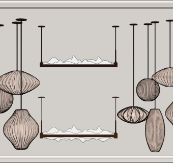 新中式禅意吊灯su草图模型下载