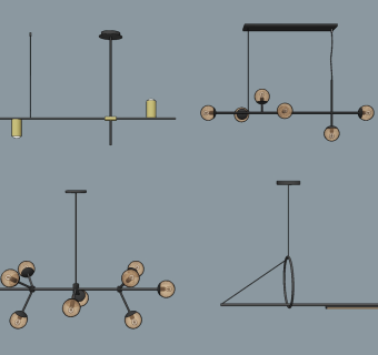 现代金属吊灯su草图模型下载