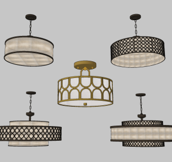 新中式圆形金属吊灯su草图模型下载