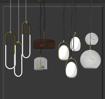 现代金属小吊灯su草图模型下载