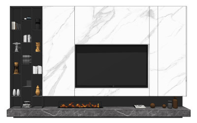 现代电视背景墙su草图模型下载