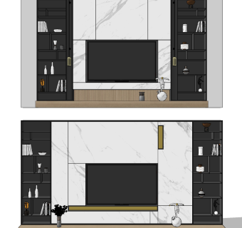 现代电视背景墙su草图模型下载