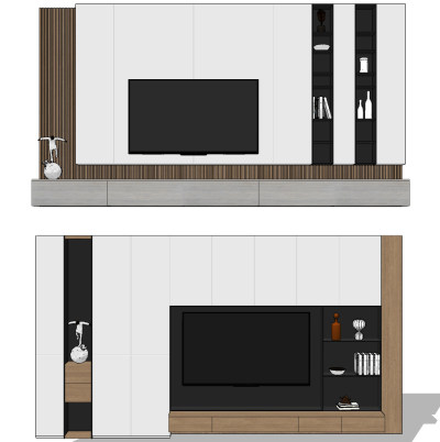 现代简约电视背景墙su草图模型下载