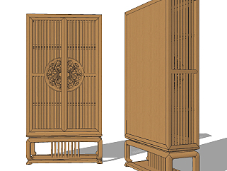 新中式古典实木储物柜su草图模型下载