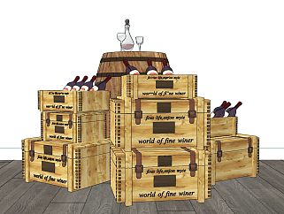 现代红酒箱，<em>木桶</em>su草图模型下载