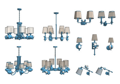 简欧儿童吊灯壁灯组合su草图模型下载