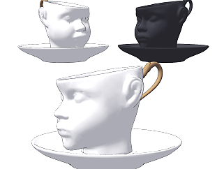 现代创意人头咖啡杯su草图模型下载