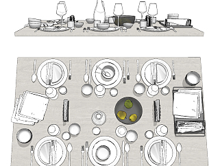 現代刀叉，酒杯，西餐餐具組合su草圖模型下載