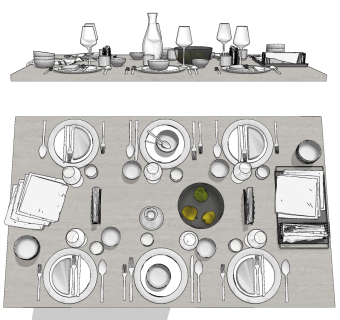 现代刀叉，酒杯，西餐餐具组合su草图模型下载