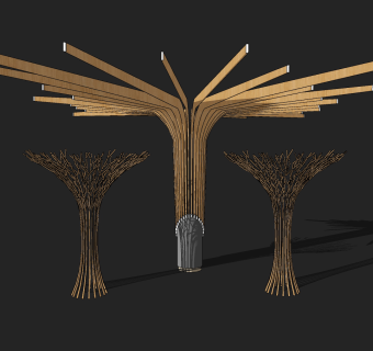 现代树造型雕塑，su草图模型下载