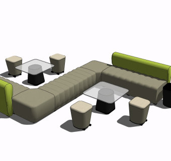 现代异形沙发，公共座椅su草图模型下载
