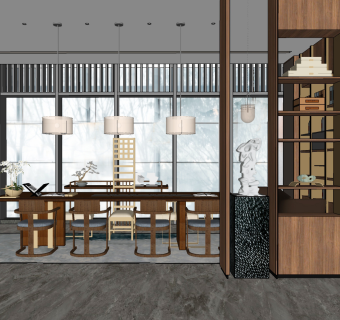 GND设计集团恩嘉设计 新中式书房su草图模型下载