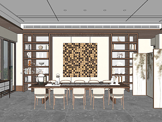 史南桥新作 新中式茶室，书房，茶桌椅书柜su草图模型下载