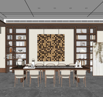史南桥新作 新中式茶室，书房，茶桌椅书柜su草图模型下载