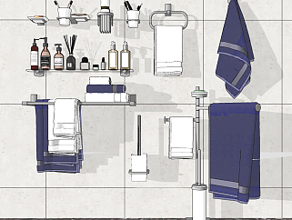 现代毛巾卫浴小件，洗浴用品，su草图模型下载