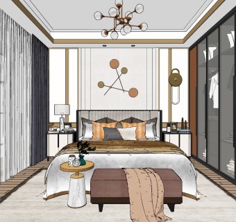 现代轻奢卧室su草图模型下载