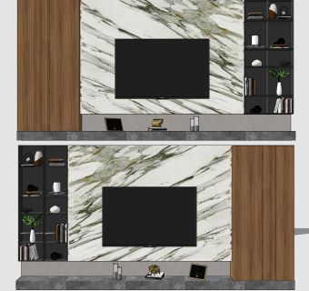 现代大理石电视背景墙su草图模型下载