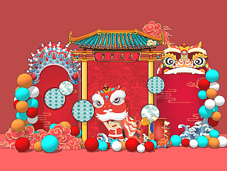 新中式气球国风节日，新年美陈su草图模型下载