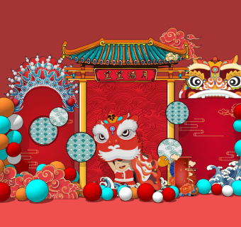 新中式气球国风节日，新年美陈su草图模型下载