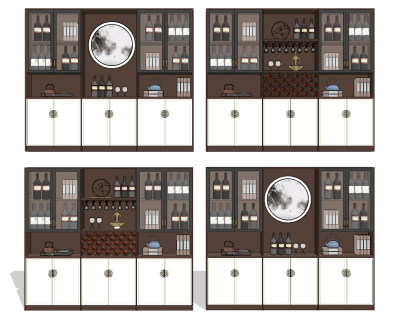 新中式玻璃酒柜su草图模型下载