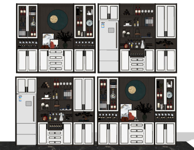 新中式酒柜su草图模型下载