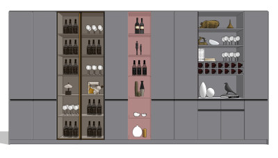 现代多功能酒柜su草图模型下载